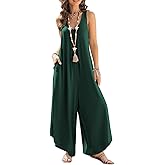 Happy Sailed Women's Jumpsuits Loose Overalls Summer Sleeveless Ruched V Neck Flared Wide Leg Pants Rompers with Pockets