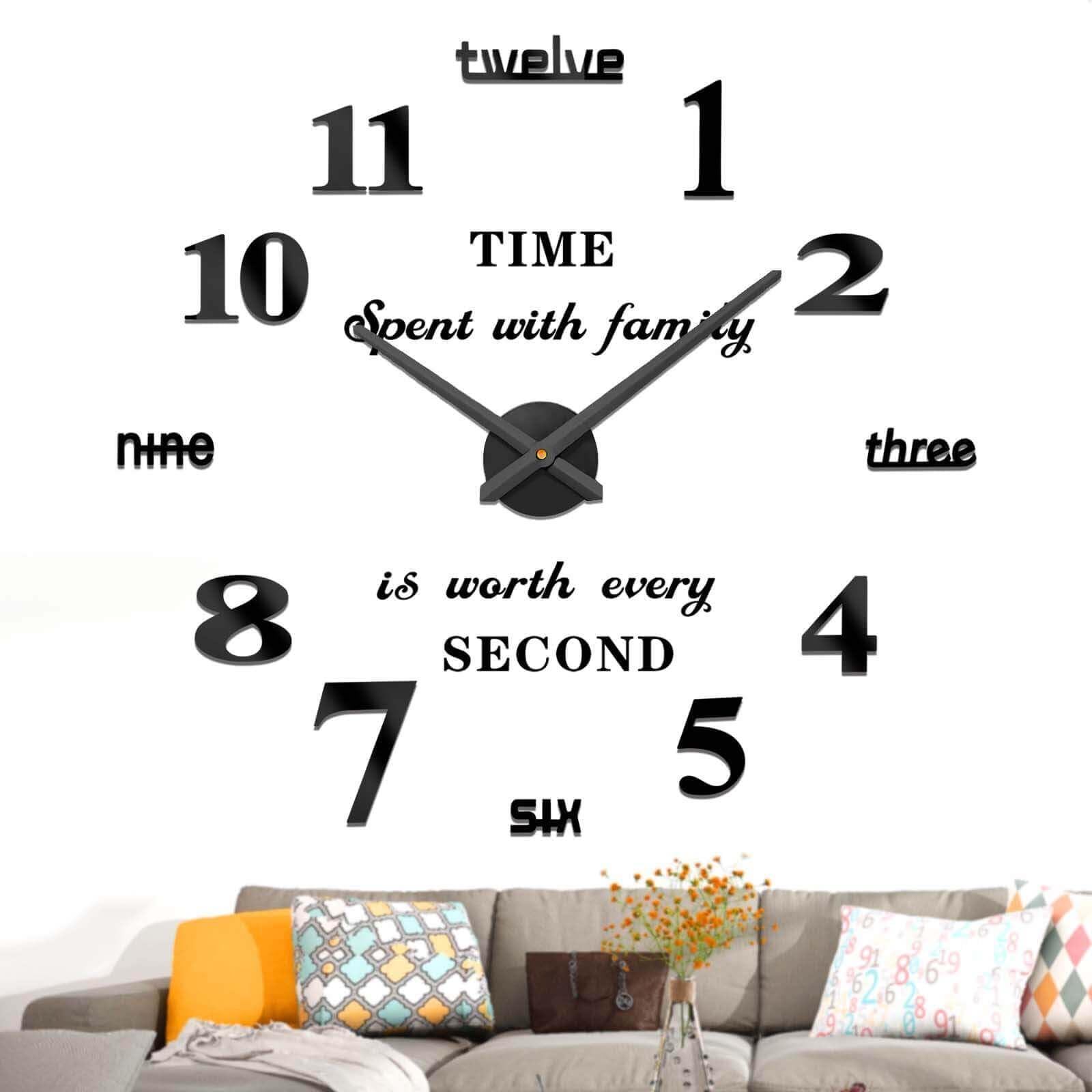 VANGOLD Modern Mute DIY Frameless Large Wall Clock 3D Mirror Sticker Metal Big Watches Home Office Decorations