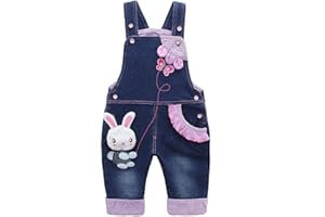 KIDSCOOL SPACE Baby Girl Jean Overalls,Toddler Denim Cute 3D Bunny Outfit