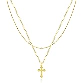 Rotnso Cross Necklace for Women 14K Gold Silver Plated Dainty Small Cross Pendant Choker Simple Trendy Cute Cross Charm Chain Necklace Easter Basket Stuffers Baptism Religious Faith Jewelry Gift