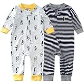 Teach Leanbh Baby 2-Pack Footless Pajamas Cotton Long Sleeve Printing 2 Way Zipper Romper Jumpsuit Sleep and Play 3-24 Months