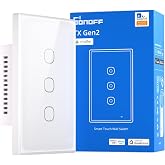 SONOFF TX Gen2 Smart Wall Touch Switch, 3-Channel 120-Type Design, Wi-Fi for eWeLink Automation, Matter Enabled, Works with Apple Home/Google Home/Amazon Alexa - T6-3C-120M
