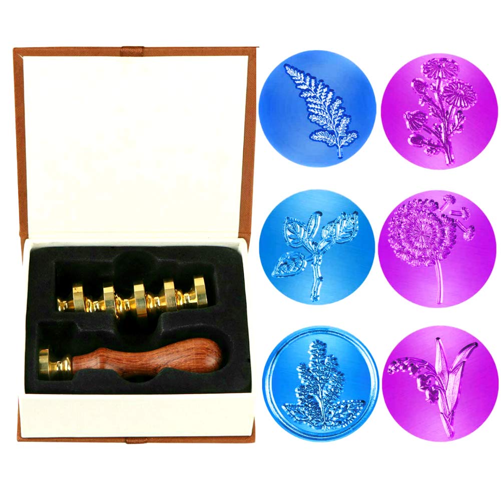 Botany Wax Seal Stamp Set, ONWISE 6 Pieces Flower Plants