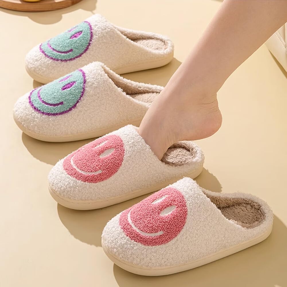 dubuto Smile Face Slippers for Girls Boys, Cute Soft Plush Anti-slip House Kids Girls Slippers with Memory Foam Warm Cartoon Happy face Shoes for Indoor Outdoor