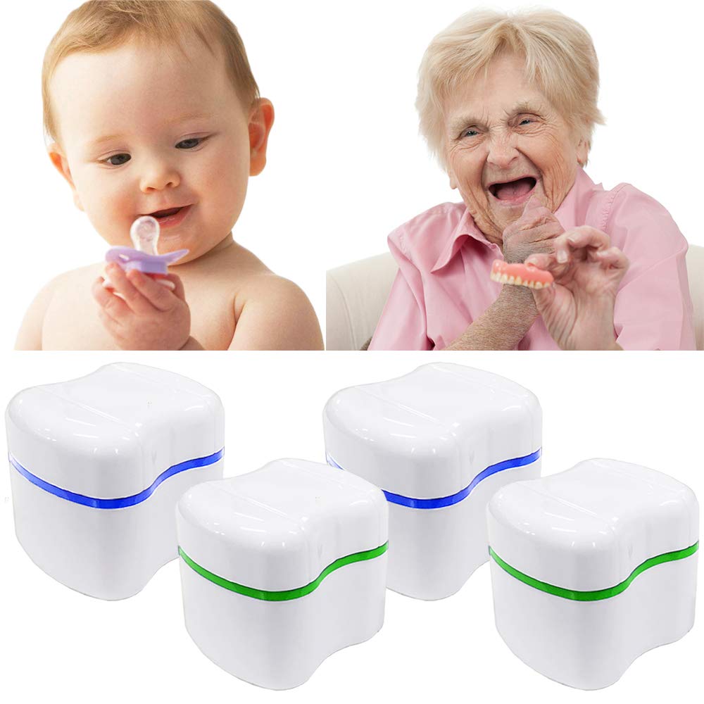 4 Pack Denture Box Case, Dentures Cup Bath Retainer Container with Stainer Basket, Denture Retainer Holder for Travel, Retainer Cleaning, Safeguard Dentures : Beauty