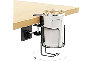 2 in 1 Desk Cup Holder,with Headphone Hanger Holder, Anti-Spill Clip-On Table Cup Hook,Multifunction Rotatable Coffee MupHold