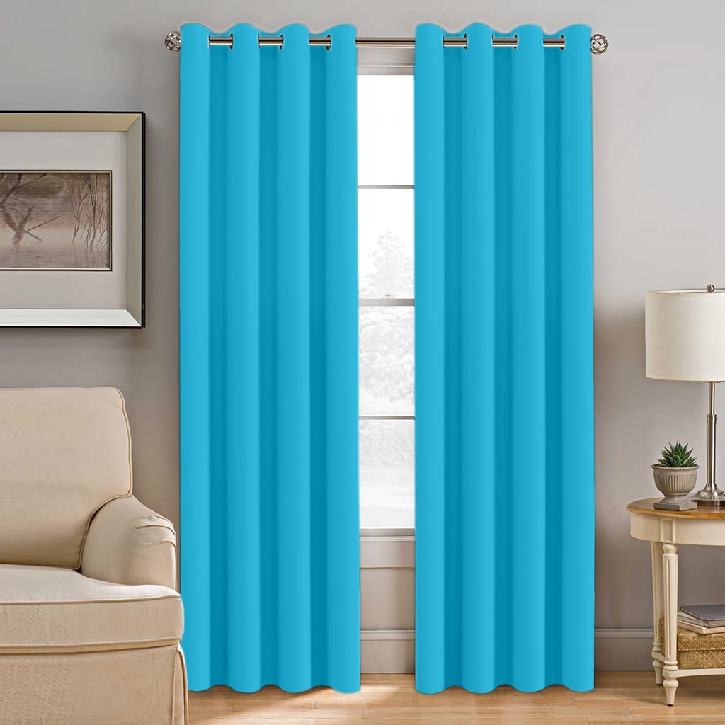 VED Thermal Insulated Eyelet Blackout Curtains for Living Room 46 x 54 Inch (2 Panels) (Blue)