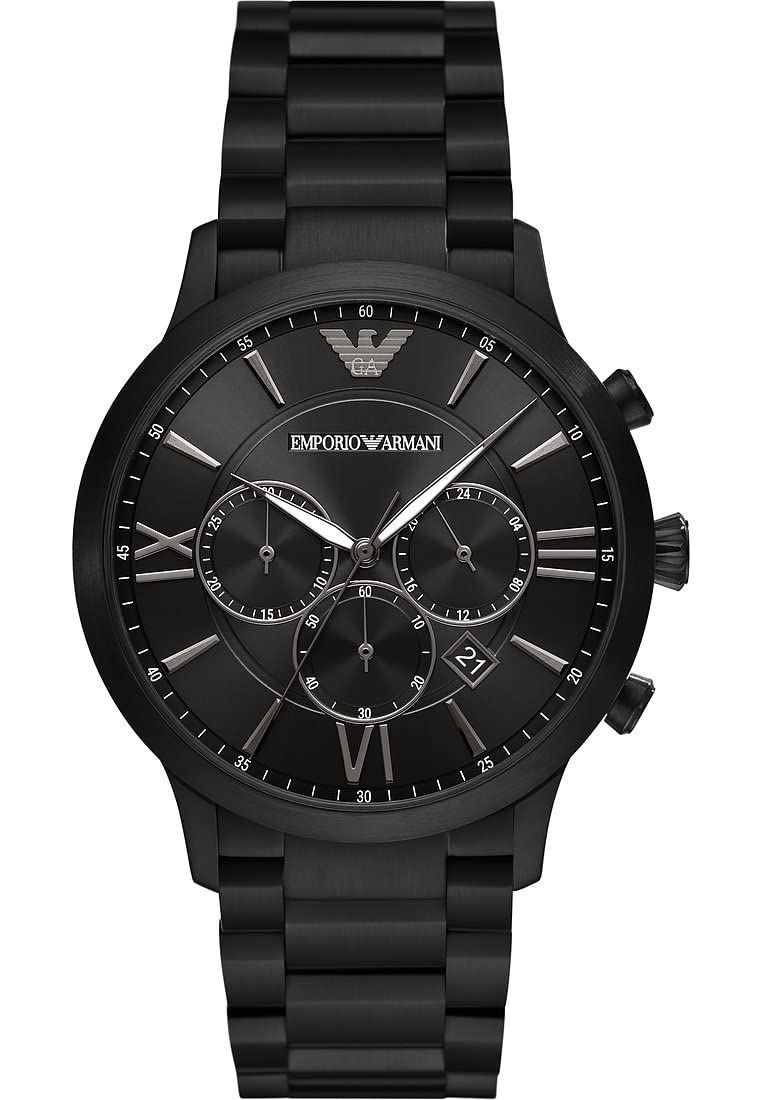 Emporio Armani Watch for Men, Chronograph Movement, 43 mm Black Stainless Steel Case with a Stainless Steel Strap, AR11349