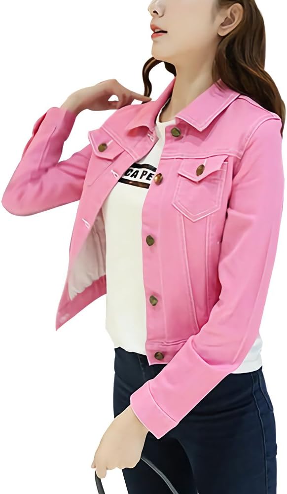 ShengTu Women's Short Casual Candy Color Long Sleeve Denim Jacket