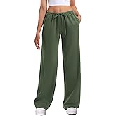 HeSaYep Women's Wide Leg Sweatpants Straight Leg Lowrise Sweat Pants Drawstring Elastic Low Waist Pants with Pockets