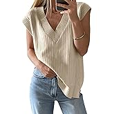 Saodimallsu Womens V Neck Sweater Vest Oversized Ribbed Knit Sleeveless Casual Loose Fit Pullover Tank Top