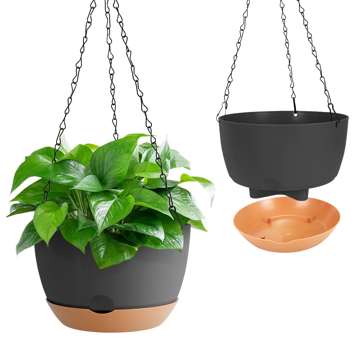 Kunjocy Pack of 2 Hanging Plant Pot, 20CM Diameter Hanging Planters Set 8 Inches Hanging Planters with Chain Hook Garden Hanging Basket for Home Garden Indoor Outdoor (Gray, 20cm)