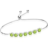 LeCalla 925 Sterling Silver 7-Stone Tennis Bracelet for Women | 5MM Round Gemstone Birthstone Bracelets | Women's Adjustable Sliding Bolo Bracelet Jewelry Gifts
