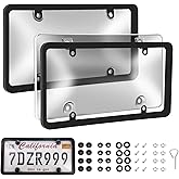 Transparent License Plate Cover and Frames, 2Pack Grey Clear Front and Rear License Plate Holder with Screws & Caps, Unbreakable Car Licence Plate Frame, Universal Fit for Most US Plates