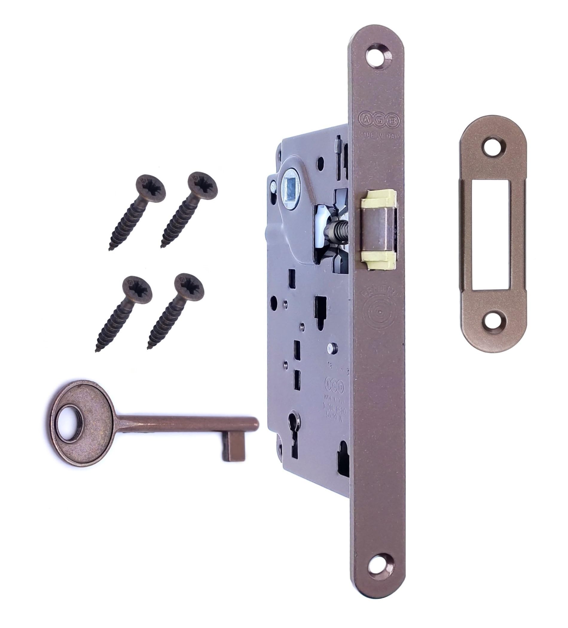 AGB - Interior Door Lock CENTRO Series (Fr. 22x196, In. 90, En. 50, Qu. 8., KEY LOCK, BRONZE PAINTED)