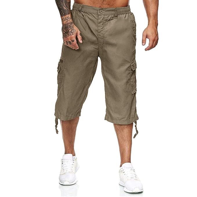 Buy Men's Casual Cargo Shorts ExpandableWaist Loose Fit Capri Long