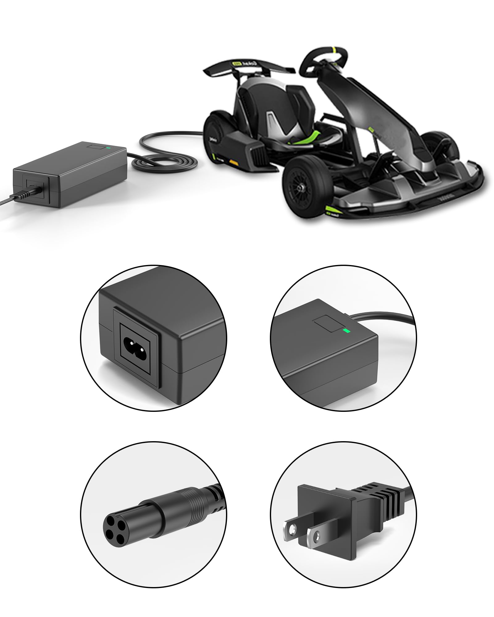 VHBW 63V Replacement for Segway Ninebot Charger Compatible with Segway Ninebot S/S-MAX/Mini lite/Mini PRO/Go Kart Kit, Gokart PRO, 4 Prong fits for Ninebot Scooter Charger