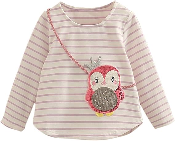 Amazon Littlespring ボーダー 長袖 Tシャツ キッズ 女の子 トップス カットソー ペンギン スパンコール付き Tシャツ カットソー 通販