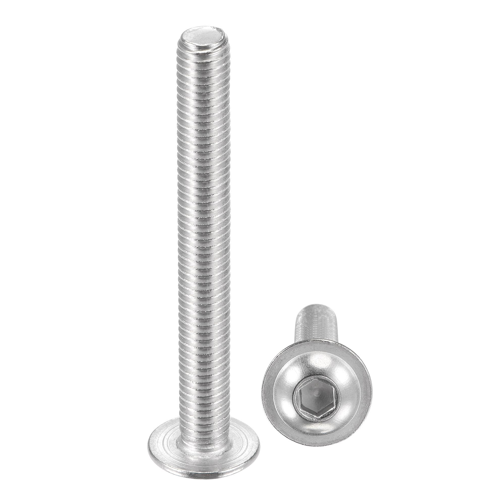 sourcing map Flanged Button Head Socket Cap Screws, M8x70mm Hex Socket Drive Screw, 304 Stainless Steel Fasteners Bolts, Fully Threaded Machine Screw 10Pcs