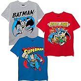 DC Comics Unisex-Child Batman, Superman, Justice League 3 Pack T-Shirt Bundle Set