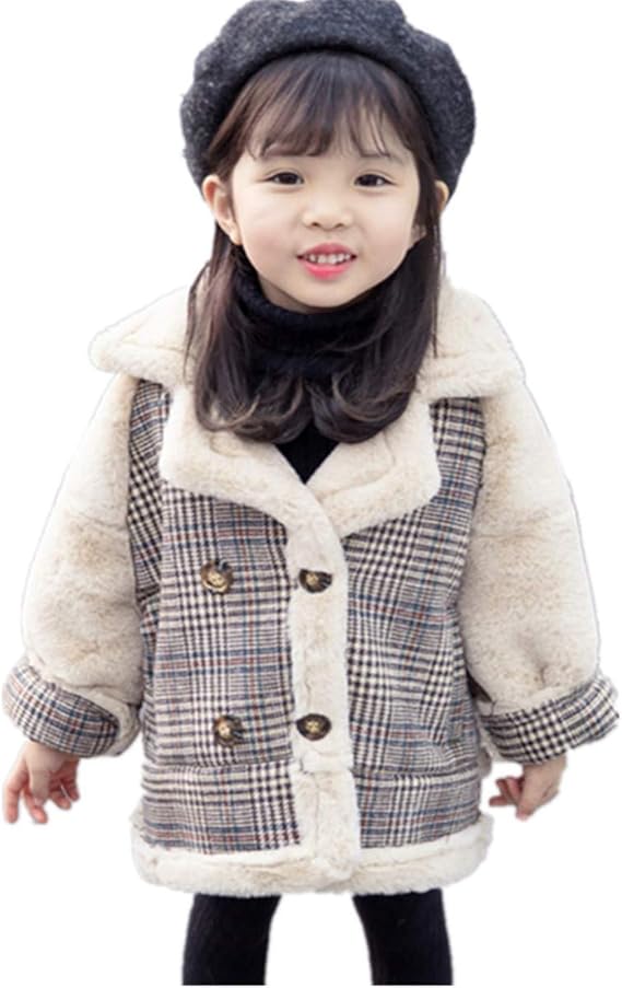 Amazon Snolyni キッズコート ベビー服 子供服 秋冬 女の子 ガールズ 裏起毛 アウター コート チェック柄 子供冬コート ふわふわファーコート 韓国キッズファッション ショート丈 キッズコート 洋服 厚手 コート ジャケット 通販