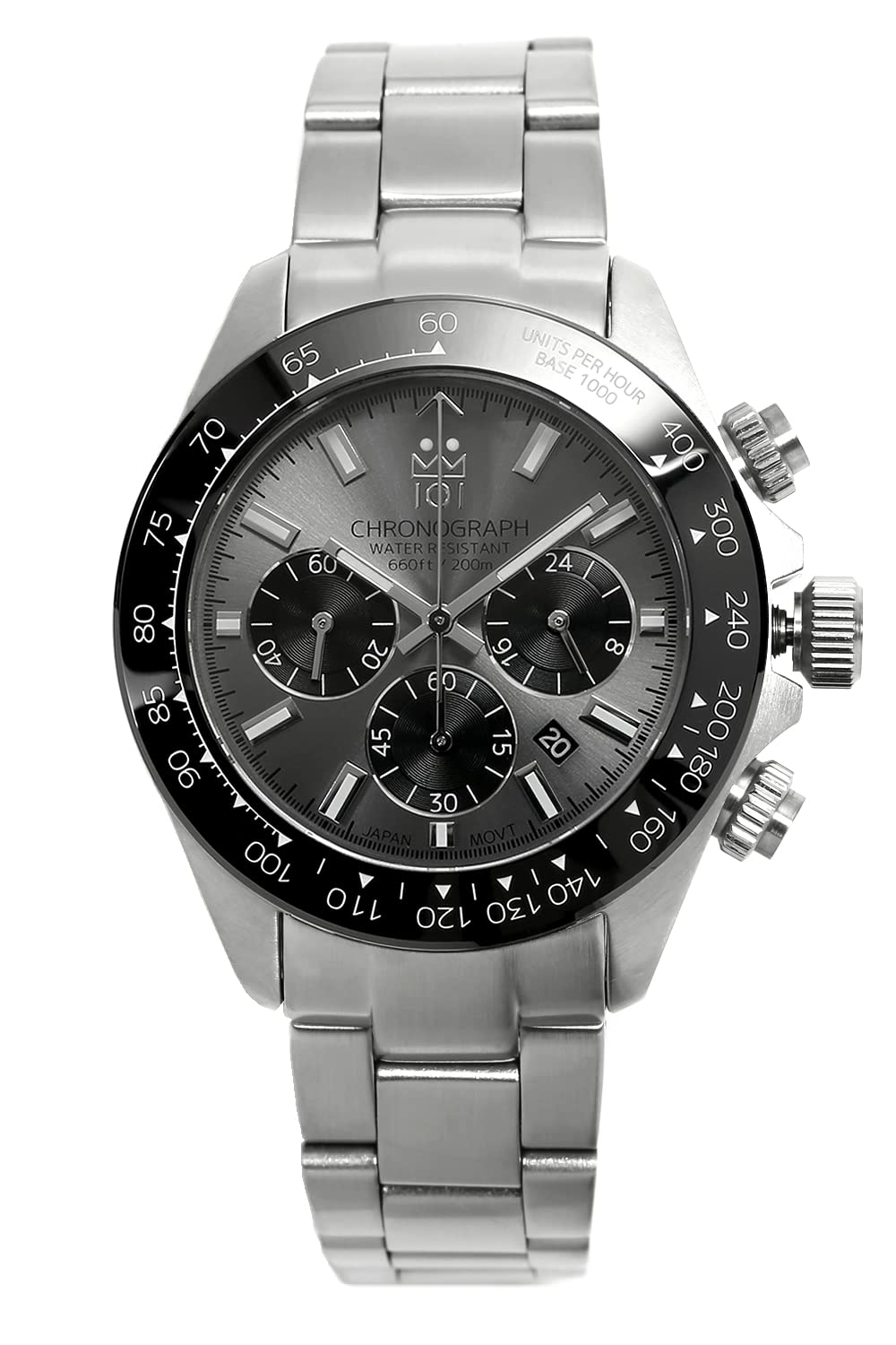 HYAKUICHI 101(ヒャクイチ 101) Hyakuichi Diver's Chronograph Watch, Men's Watch, Water Resistant to 20 ATM, Date Quartz, Ceramic Bezel, SGY, Silver, Bracelet Type