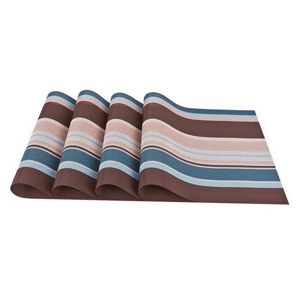 Wondder Set of 4 Placemats PVC Bar Mat Plate Dinner Table Mats Set Kitchen Hot Pads 30 * 45cm (Stripes Blue)