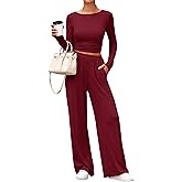PRETTYGARDN Two Piece Lounge Sets For Women 2025 Casual Long Sleeve Shirts Wide Leg Pants Tracksuit Workout Matching Set