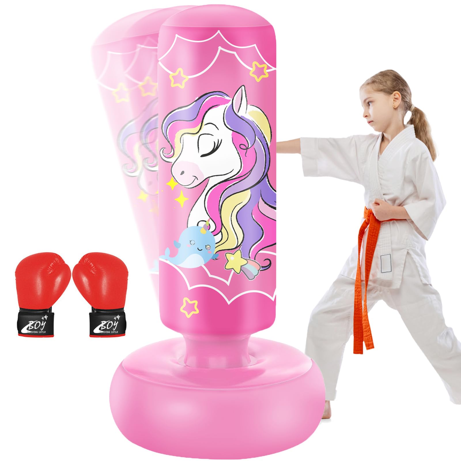 YORWHIN 66'' Inflatable Kids Punching Bag with Boxing Gloves, Freestanding Boxing Bag, Stand Punching Bag Toy, Great Gift for Kids, Girls, Fighting Set for Practicing Karate, Taekwondo, MMA
