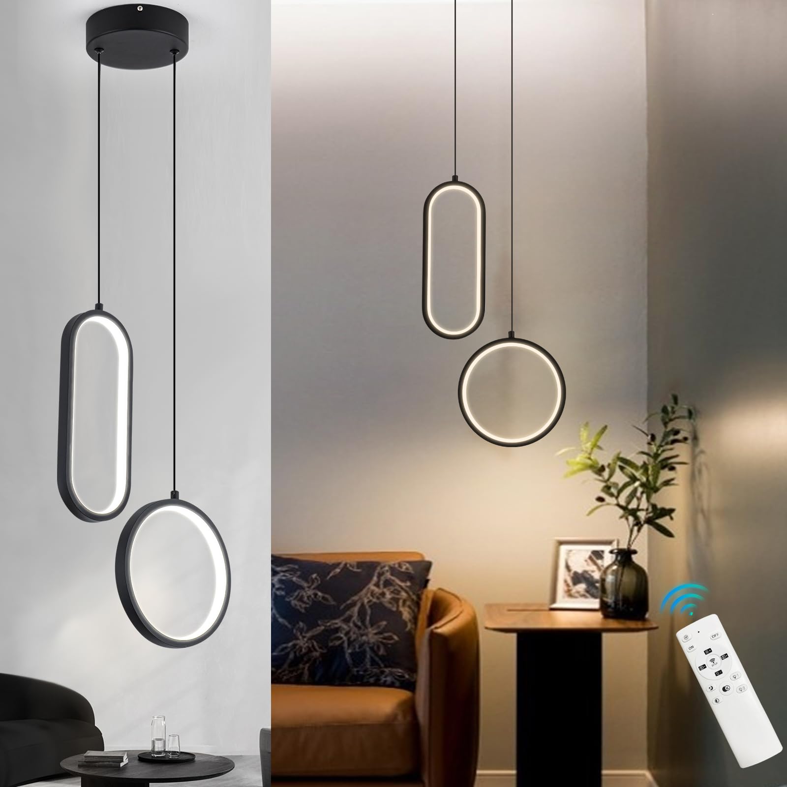 Photo 1 of Jyforid Black LED Pendant Light Modern LED Pendant Light Fixture Dimmable Ceiling Chandelier for Bedroom Dining Room Living Room 3000K-6000K
