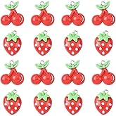 SUNNYCLUE 1 Box 20Pcs Resin Strawberry Charm Red Cherry Charms Bulk 3D Fruits with Iron Loop Strawberries Cherries Pendants for Jewelry Making Supplies Earrings Necklaces Bracelet Keychains DIY Crafts