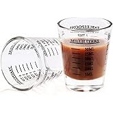 2 Packs Shot Glass Measuring Cups for Bartending, Espresso Jigger with 4 Incremental Measurements (1 OZ, 2 TBS, 6 TSP, 30 ML), Non-Fading, Thick Base Heavy Glass Kitchen & Bar Accessories (Black)