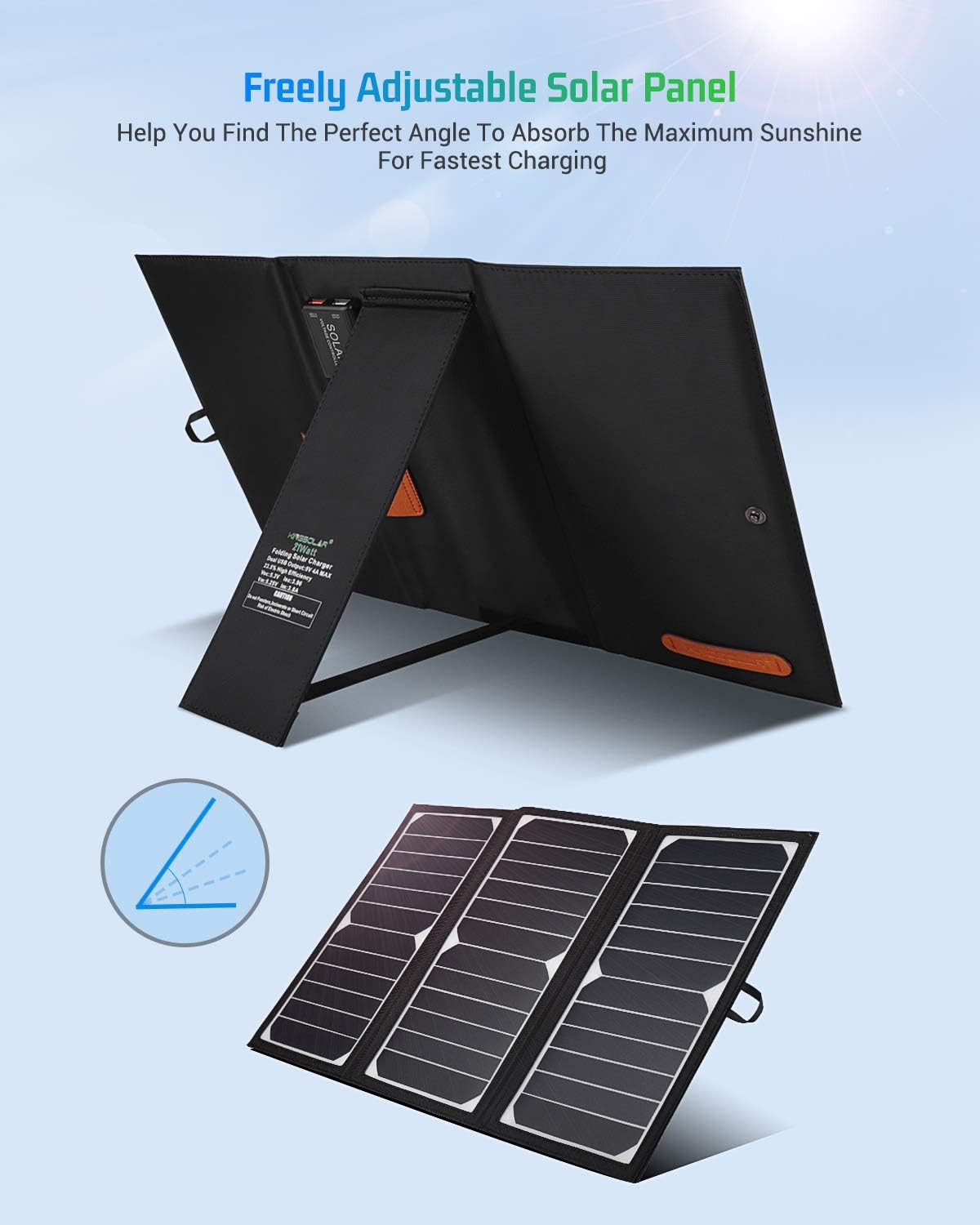KINGSOLAR Solar Charger 21W Portable Solar Panel Charger with 2 USB Ports, Waterproof Camping Foldable Portable Solar Charger for Cell Phone Tablet GPS iPhone iPad Camera Electronic Device and More: Home Audio & Theater