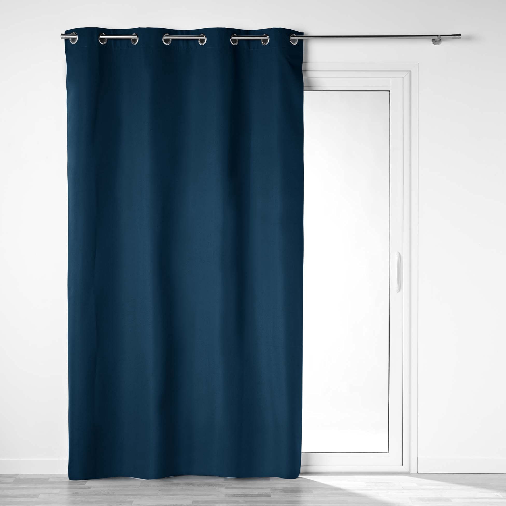 Douceur d'Intérieur, 100% Opaque Microfibre Eyelet Curtain Plain Dark Blue 140 x 260 cm