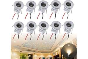 Quentacy DC12V 1W Mini LED Spotlight Jewelry Indoor Display Showcase Counter Ceiling Recessed Down Light RV Micro Reading Lighting Warm-white 3000K Silver-shell 10Pack