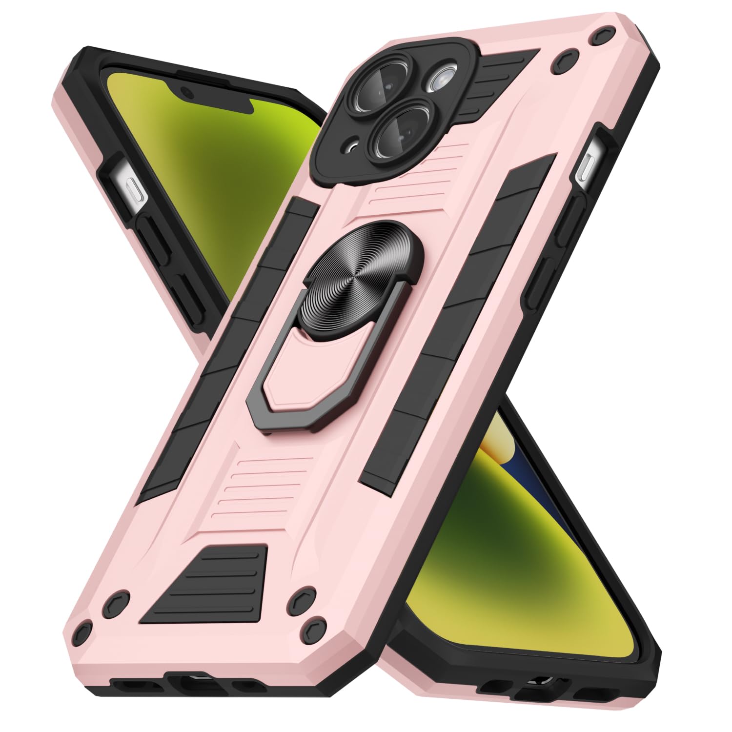 Photo 1 of oakxco for iPhone 14 Case with Magnetic Ring Stand Holder, Rugged Grip Military-Grade Drop Protection Phone Case with Kickstand, Heavy Duty Protective Strong Bumper for Men Women, Pink Rose Gold