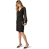 Adrianna Papell Crepe Surplice Short Dress Black