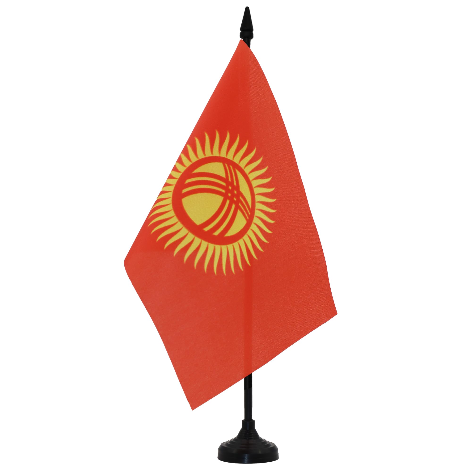AZ FLAG Kyrgyzstan Table Flag 5'' x 8'' - Kyrgystani Office Decoration 100% Polyester 21 x 14 cm - Mini Desk Flag with Pole and Black Plastic Base