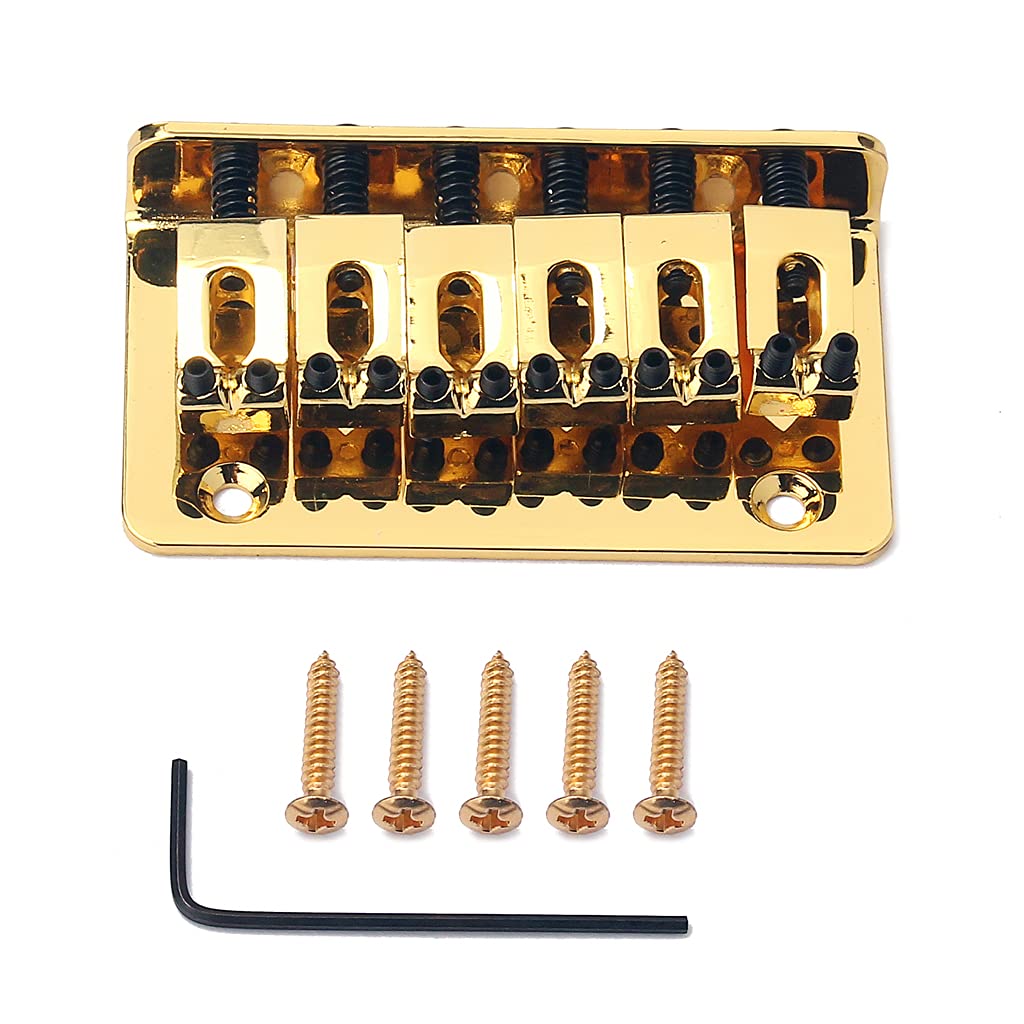 Alnicov 73mm Metal Fixed Hardtail Saddle Bridge Top Load Guitar Tailpiece for 6 Strings Electric Guitar Gold