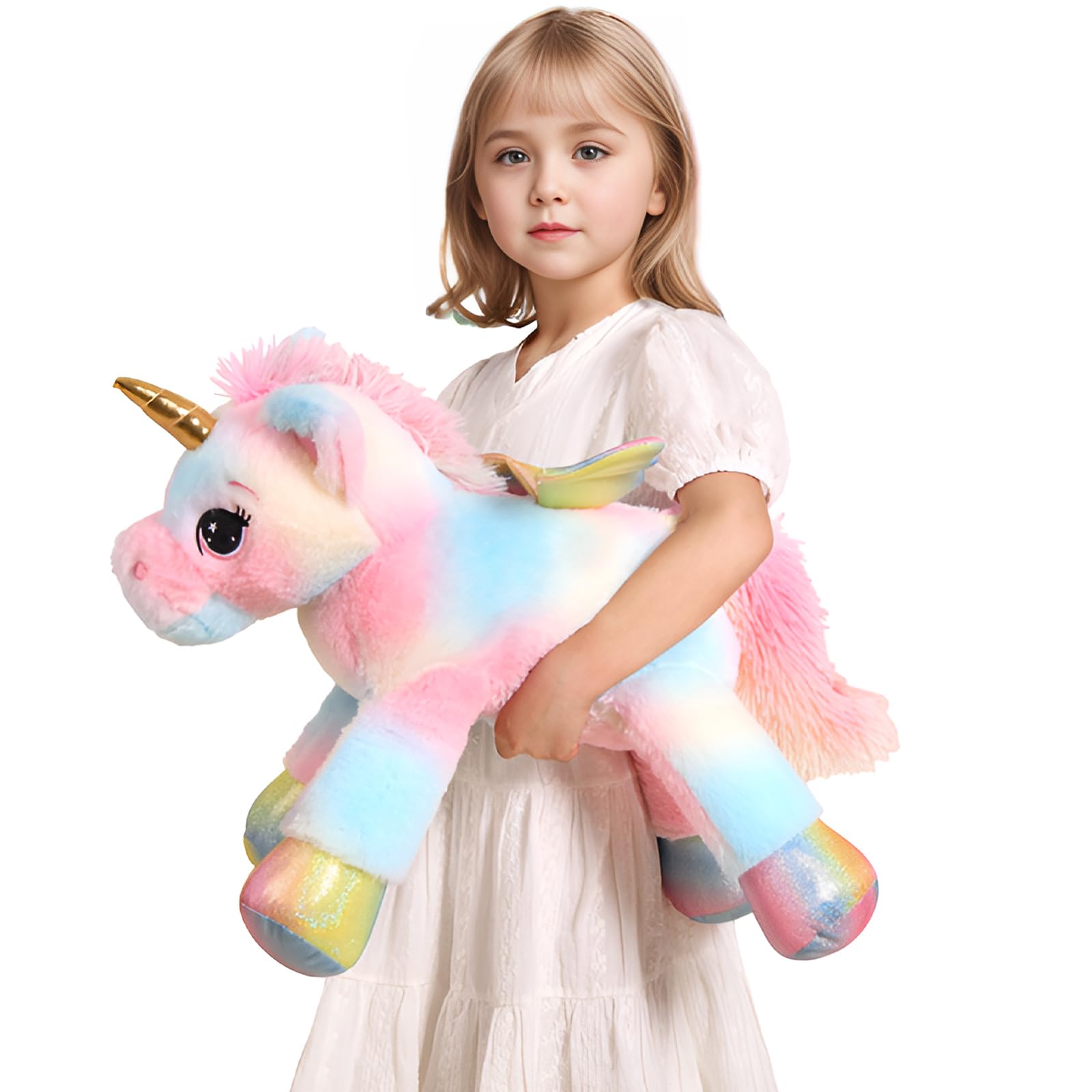 FFxiong 24 Inch Color Big Unicorn Stuffed Animal Plush Toy Pillow, Cute Soft Giant Unicorn with Rainbow Wings Large Doll, Gift for Children Girl Boy Kids Birthday Valentine Christmas