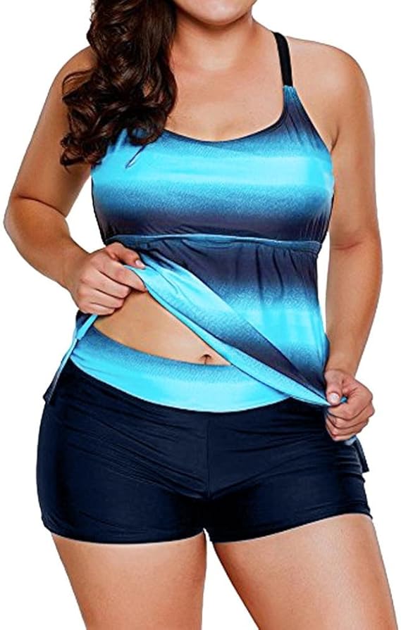 Boyiya Women's Plus Size Gradient Tankini Swimsuit Two