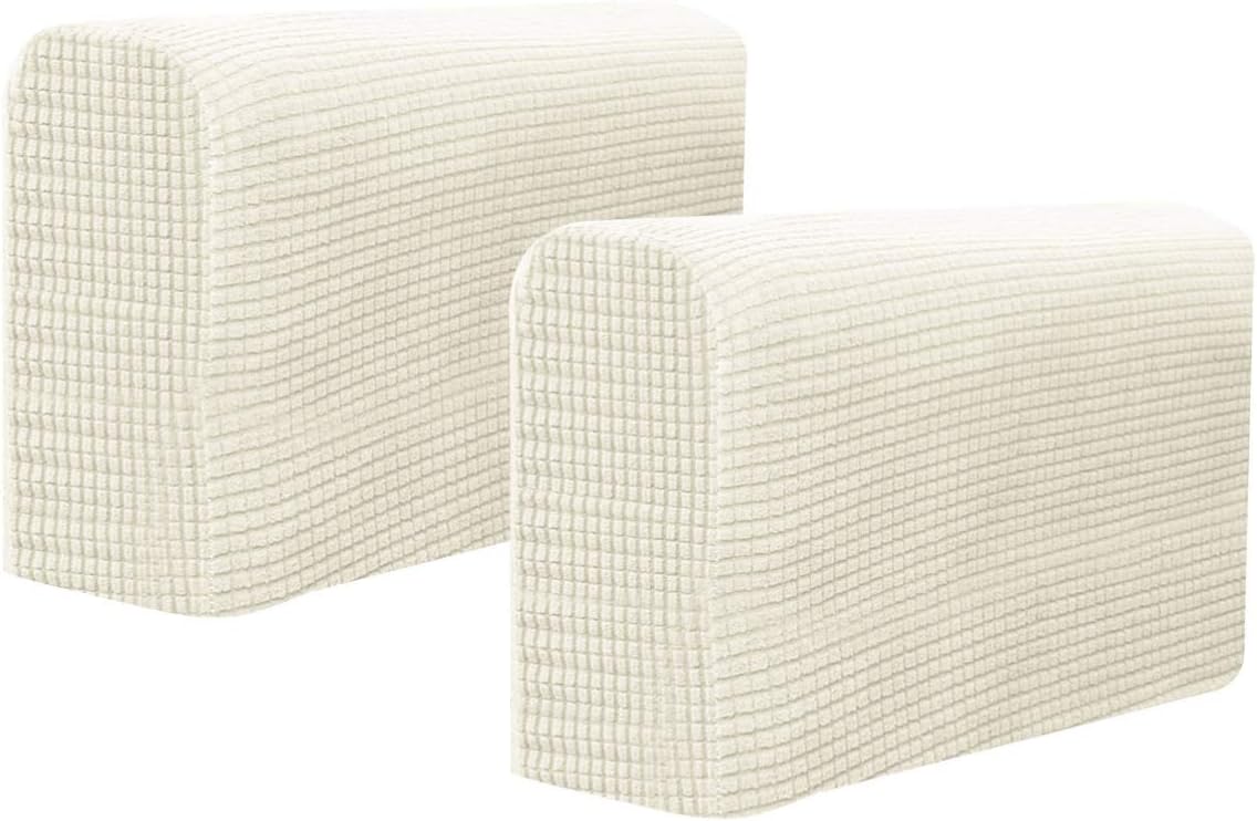 BESPORTBLE Chair Arm Protectors Sofa Armrest Cover Stretch Armchair Slipcover Protector Elastic Home Office Recliner Couch Loveseat Protective Cloth 2pcs (Rice White)