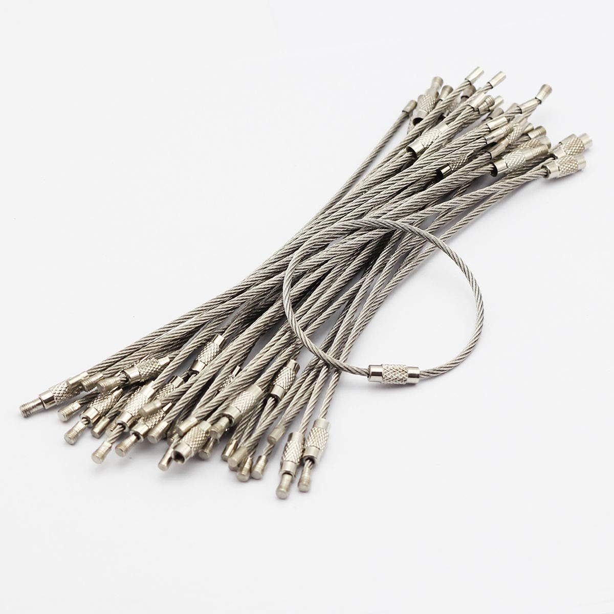 100pcs Stainless Steel Wire Cable Keychain Key Ring Chain with Screw Lock