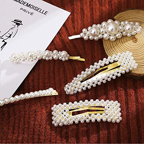 MJartoria 5 Pcs Pearls Hair Clips for Women Girls for Birthday Metal Bobby Pins Bling Hairpins Headwear Barrette Styling Tools Accessories (White, Artificial Pearls)