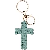 FURQNG Macrame Cross Keychain for Car Keys, Handmade Christian Gift for Women Men