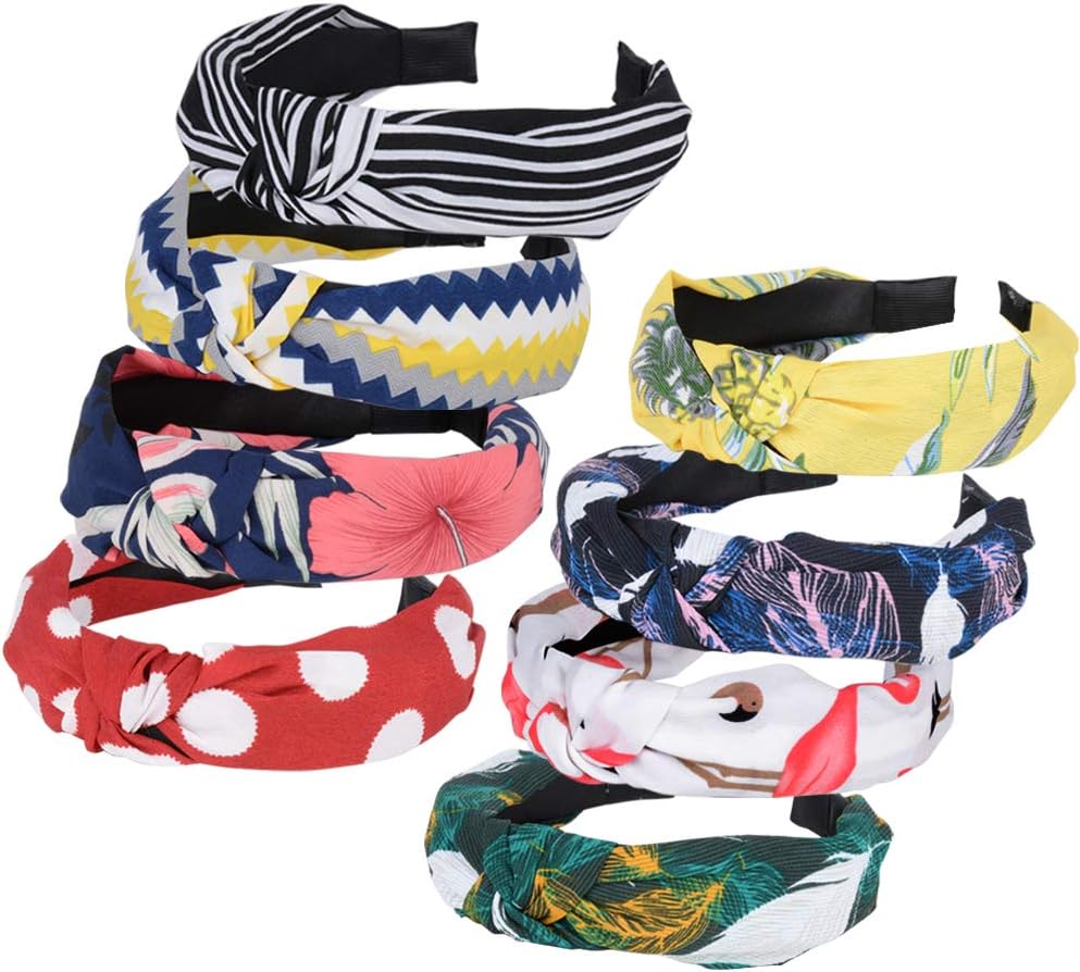 8 pc Vintage Elastic Hair Bands, Stretchy Headbands for Women Girl with Twist Knot Cross - Boho Headband Accessories