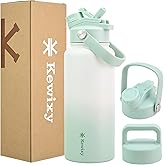 KEWIXY 32 oz Insulated Water Bottle, 2-in-1 Lid, Straw & Spout with Protected, Leak Proof, Keep Cold, Stainless Steel, Metal, Reusable, Handle, for Outdoor, Gym and School, 2 Lids, Iced Mint