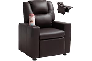 VEVOR Kids Recliner, Toddler Recliner with Cup Holder, 101° to 121° Adjustable Backrest, Push Back PU Leather Kids Reclining Chair Couch with Footrest & 90 lbs Load, Ideal for Child Ages 1-6, Brown