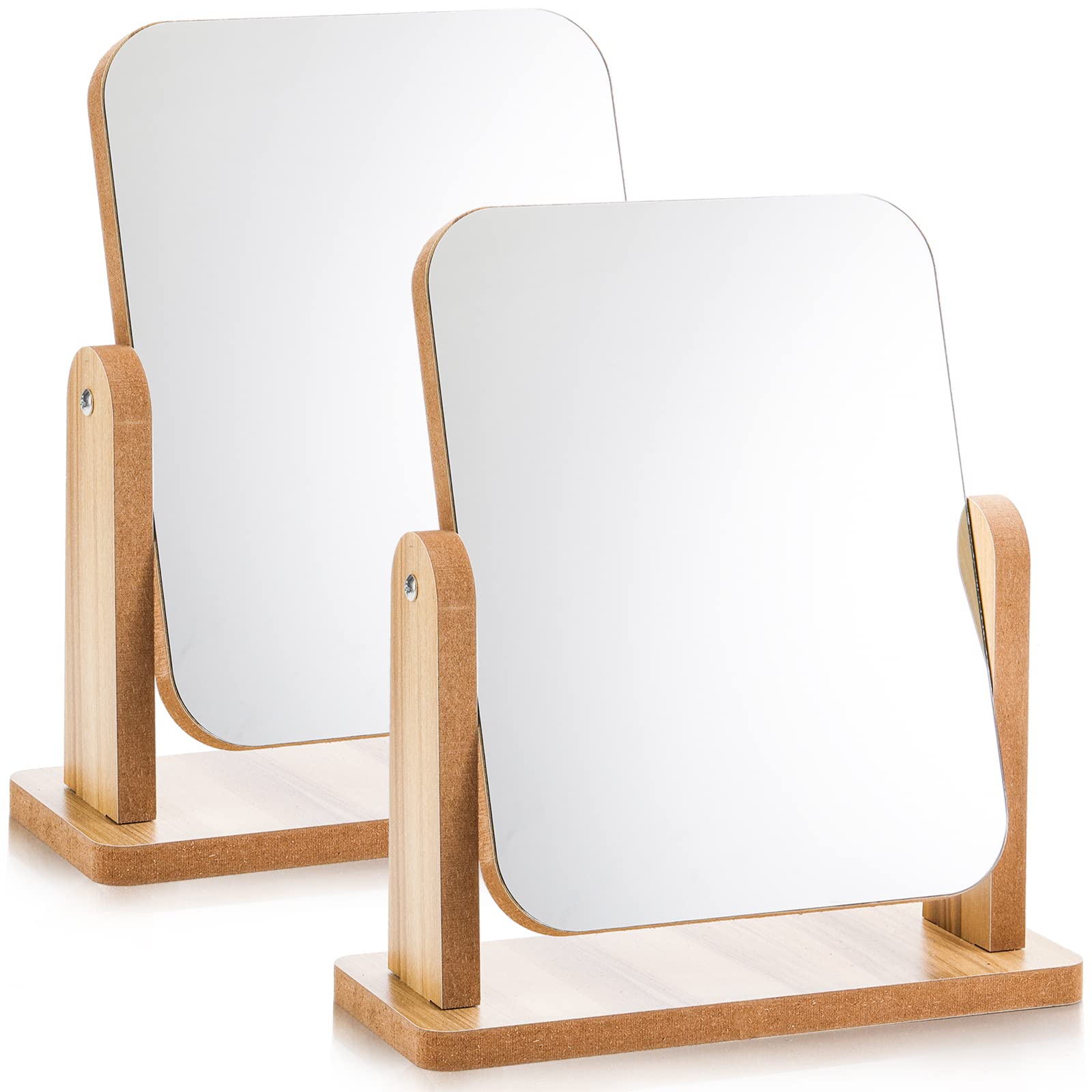 Photo 1 of DEAYOU 2 Pack Vanity Mirror with Wood Stand, 360 Degree Rotation Makeup Mirror, Small Standing Swivel Cosmetic Mirror, Portable Wood Tabletop Mirror for Desk, Make Up, Gift, High-Definition