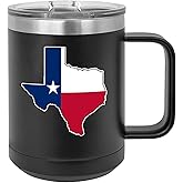 Rogue River Tactical Texas State Flag Heavy Duty Stainless Steel Black Coffee Mug 15oz Tumbler With Lid Novelty Cup Great Gift Idea For Any Texan TX